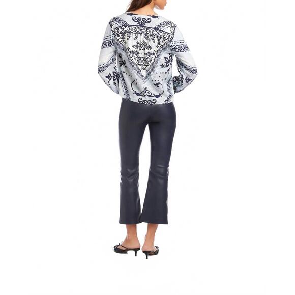 NEW FIFTEEN TWENTY kayla bow detail blouse in multi blue